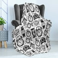 thumbnail image 4 of Clock Soft Flannel Fleece Throw Blanket, Hand Drawn Clocks and Watches Illustration Vintage Design Monochrome Pattern, Cozy Plush for Indoor and Outdoor Use, 70" x 90", Black and White, by Ambesonne, 4 of 5