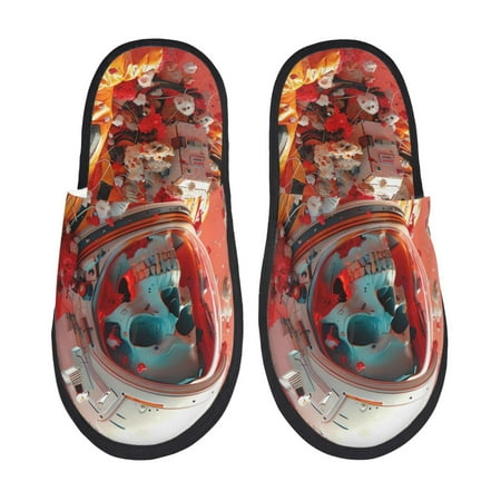 Balery Space Skeleton Art Slient Indoor Furry Fleece Comfort House Shoes Soft Non-Slip Home Shoes Cotton slippers House Slippers-- Medium