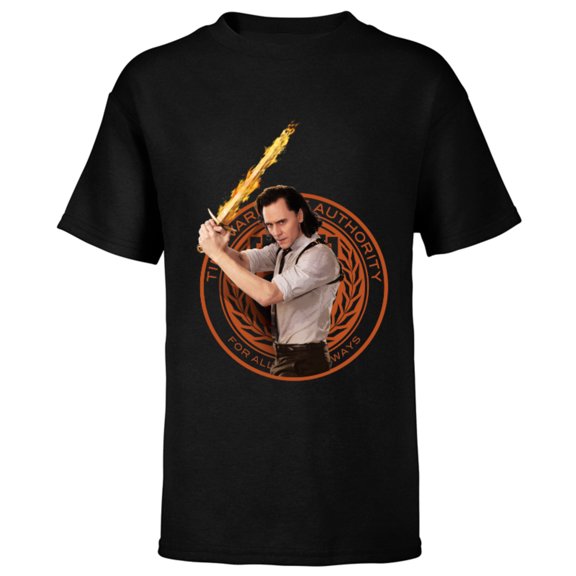 Marvel Loki Flaming Sword - Short Sleeve T-Shirt for Kids – Customized-Black