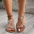 thumbnail image 4 of Women's Summer New Large Size Rhinestone Flat Transparent One-line Strap Sandals Summer Sandals Gold 40, 4 of 8