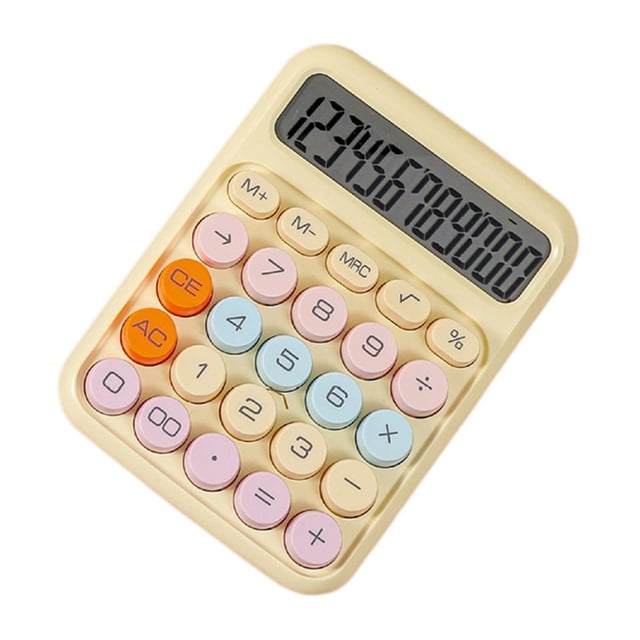 Calculadora Mecánica Pantalla LCD Grande Botón Redondo Grande Calculadora de Color Caramelo Adecuado para Oficina Escuela Amarillo