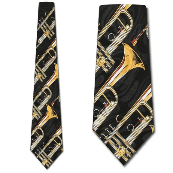 Trumpets allover (Black/Gold) Necktie Mens Tie