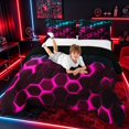 thumbnail image 3 of meiyoeat Neon Honeycomb Pattern Full Size Comforter Sets for Boys Girls, Geometric Hexagon Bedding Sets, Cyan Pink, Black Reversible 3 Pieces, 1 Comforter and 2 Pillowcases, 3 of 6
