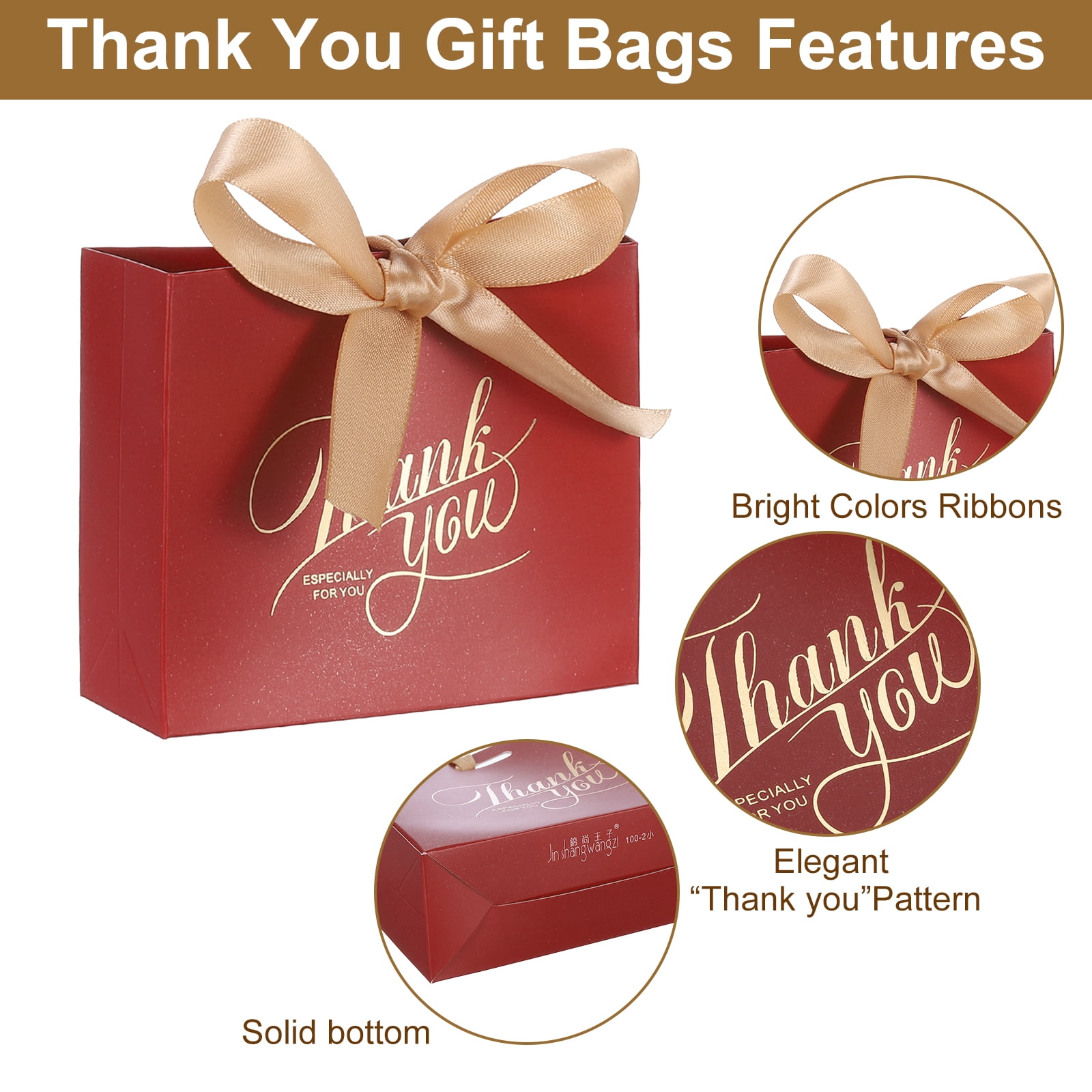 Unique Bargains 16Pcs Gift Bags with Champagne Ribbons for Business Shopping Red