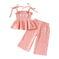 thumbnail image 1 of DXOUPM Girls Summer Outfits Lace Up Sleeveless Tank Tops and Line Pants Kids Trendy Clothes, 1 of 3