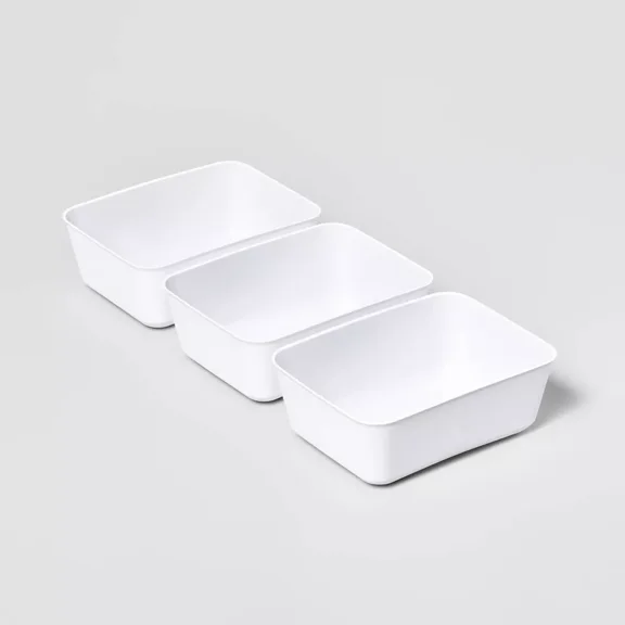 3pk Medium Storage Trays White Drawer Organizer Bins, Portable LDPE, Universal Storage