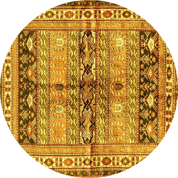 Ahgly Company Machine Washable Indoor Round Persian Yellow Traditional Area Rugs, 4' Round