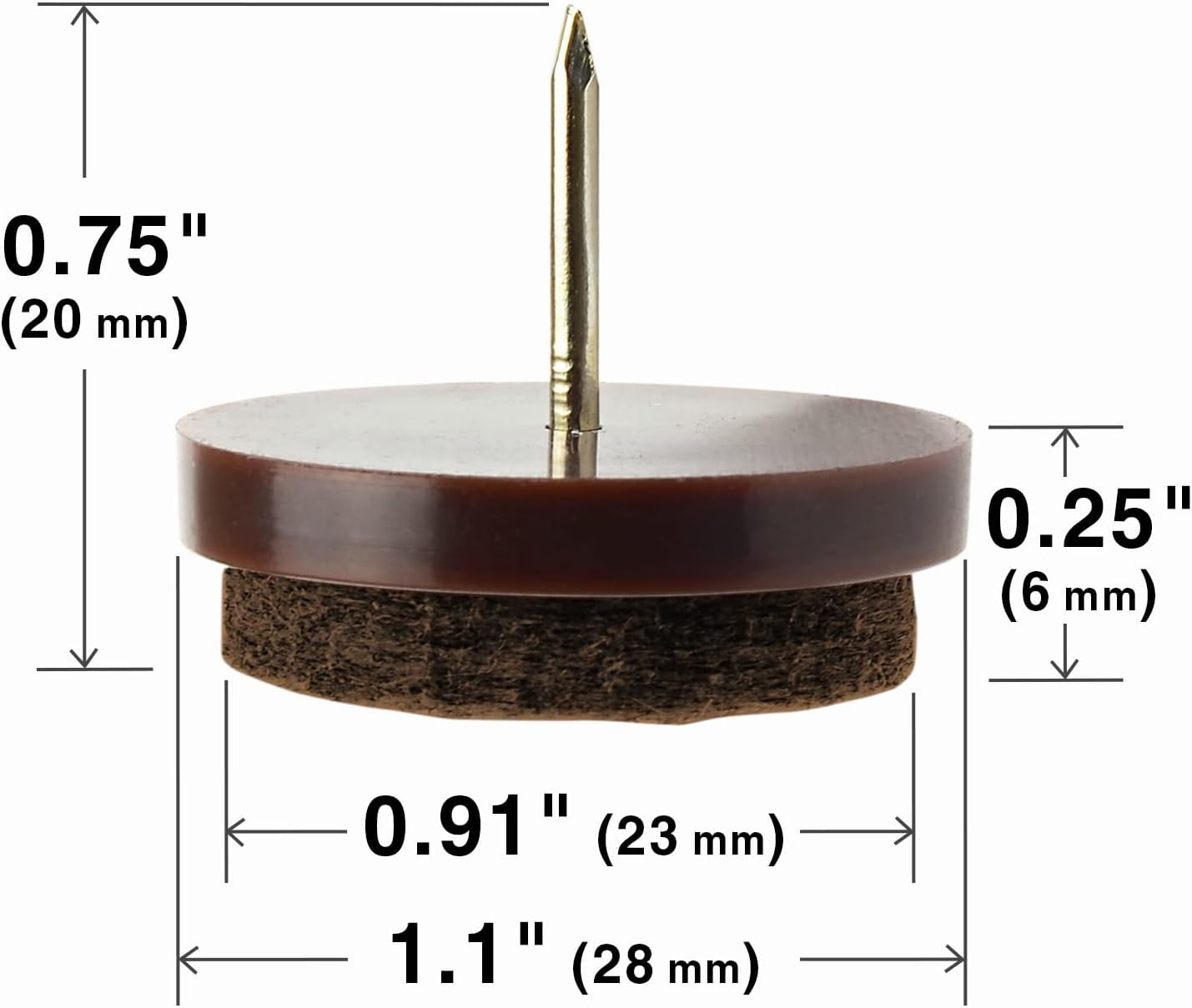 Nail-on Felt Pads 40 PCS - 1.1" Felt Furniture Pads - Brown Chair Leg Floor Protectors - Nail in Furniture Pads for Furniture Legs - The Best Felt Chair Pads for Hardwood Floors (28mm)!