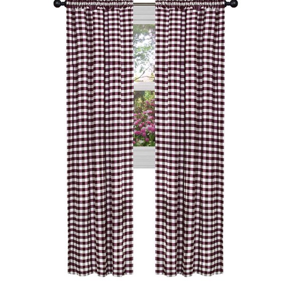 Poplin Gingham Checkered Window Curtain 56 Inch Wide Burgundy