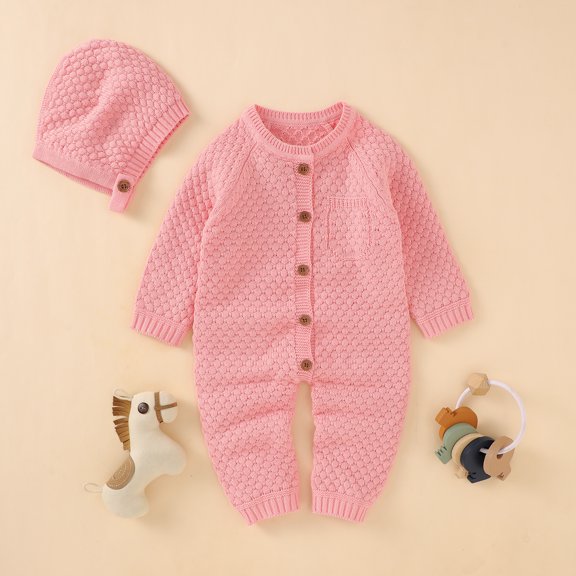 Baby Rompers Long Sleeve Infant Boys Girls Jumpsuits Clothes Autumn Solid Knitted Newborn Toddler Kids Overalls One Piece 0-18M