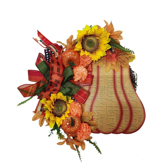 Halloween Orange Hydrangea Wreath With Pumpkin Bow Front Door Hanging Decoration Fall Autumn Welcome Home Decor 16 Inches Multicolor