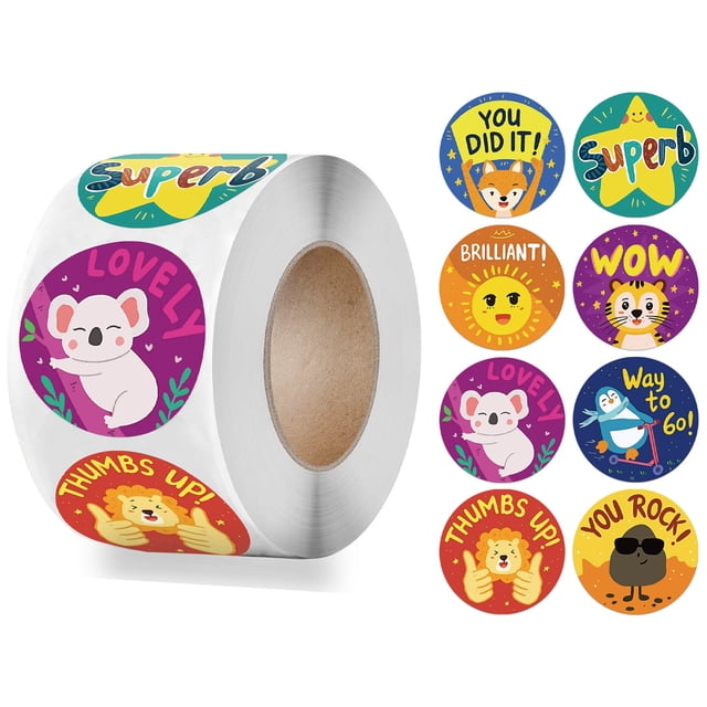 Autocollants de Récompense pour Enfants 1 Po 500 Pcs par Rouleau Design de Dessin Animé Faciles à Transporter Fournitures d'Autocollants d'Incitation pour Enseignants et Mamans