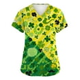 thumbnail image 2 of St Patrick's Day Print V Neck Short Sleeve Workwear Top for Women Fashion Scrub Tops with Pocket Casual Work Shirts 2026 Yellow 2XL, 2 of 5