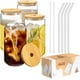 thumbnail image 1 of Juego de 4 Vasos de Cristal Baricoffee, Tapa de Bambú, 16 oz, Forma de Lata Vaso, 1 of 4