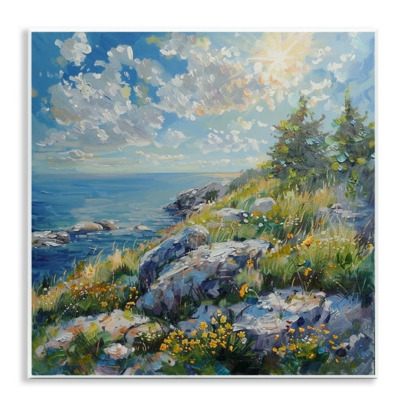 Stupell Industries Cliffside Sea View Landscape & Nature Painting Unframed Art Print Wall Art, 12 x 12
