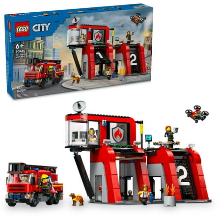 LEGO Fire Station with Fire Truck Block Building Sets, 843 Pieces