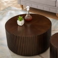 thumbnail image 4 of MCPRST Round Coffee Table, Solid Wood Center Table for Living Room, Circle Drum Coffee Table with Handcrafted Relief, Chocolate, 4 of 5