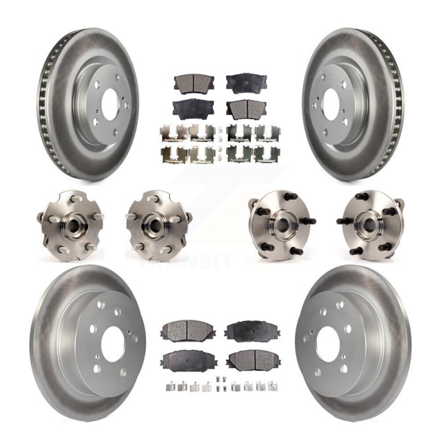 Transit Auto Front Rear Hub Bearings Assembly Coated Disc Brake Rotors and Ceramic Pads Kit (10Pc) for Car Toyota RAV4 with 3rd Row Seating - Left Right Side (Driver Passenger) KBB-112710