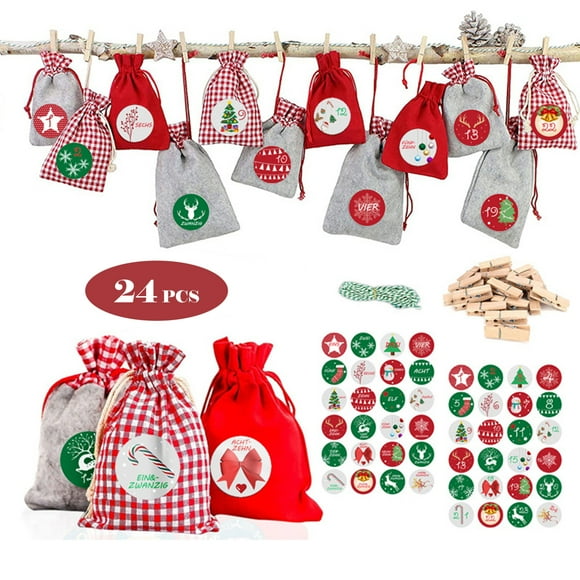 Mistaha 24PCS Advent Calendar Bags 24 Days Christmas Countdown Calendar Burlap Bags Candy Bag with