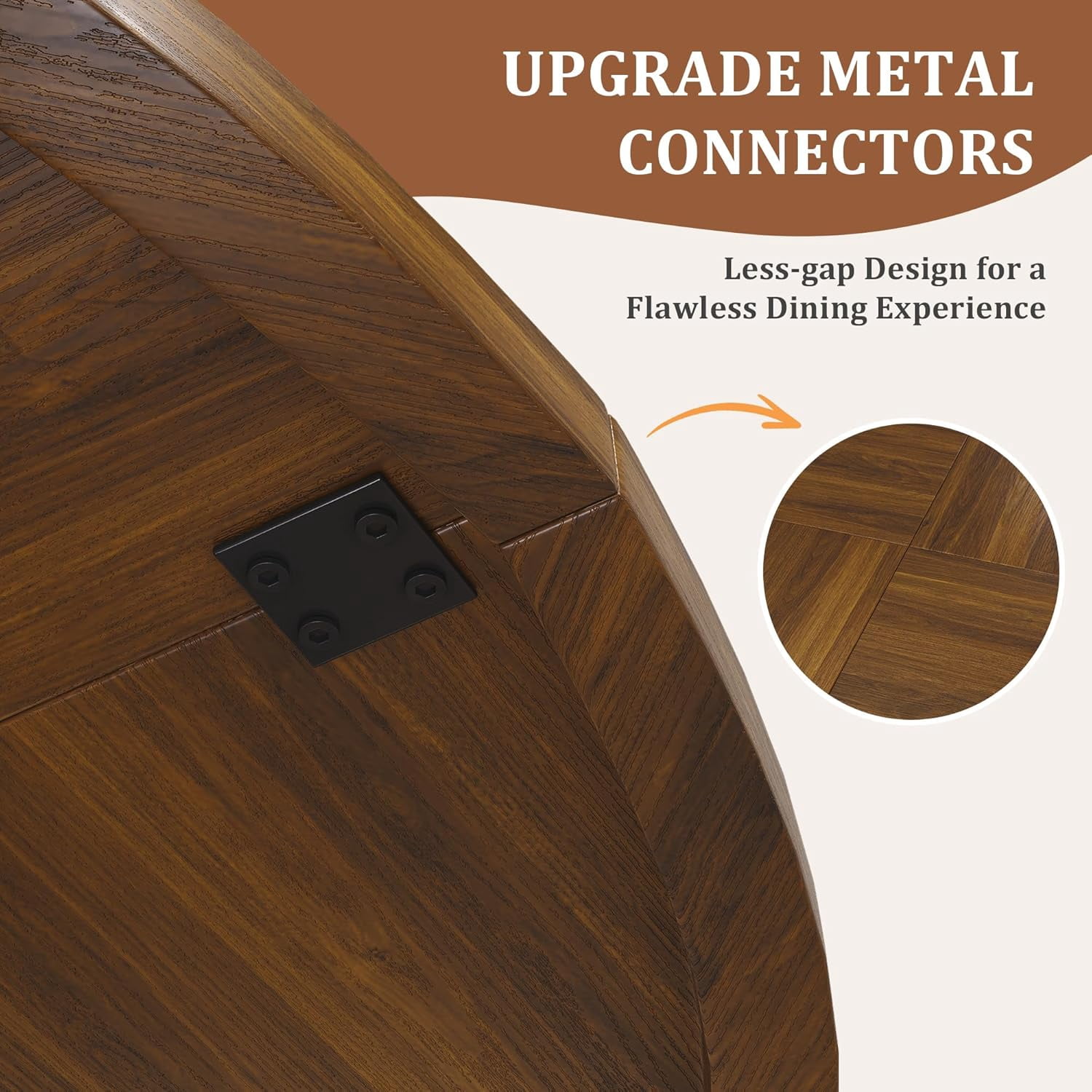 47" Round Dining Table for 4 to 6 Person, Farmhouse Kitchen Table with Under-Table Storage Shelf, Solid Wood Construction for Dining Room, Living Room, Brown