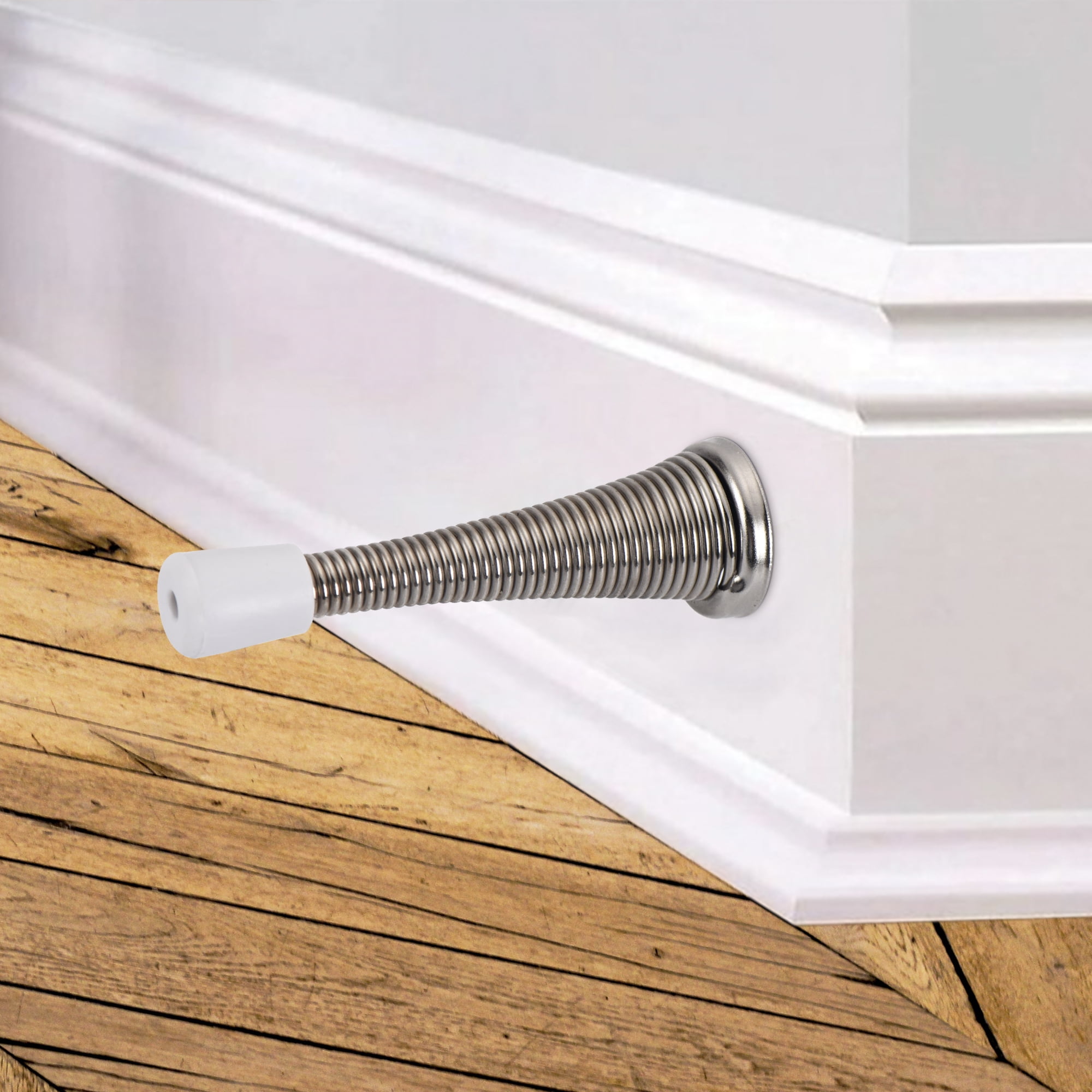 (2 pack) Hyper Tough New Spring Doorstop, Satin Nickel, 2 Pack, 0.795 X 2.9 X 0.795 inch
