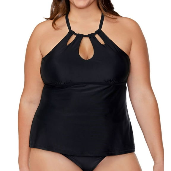 Women's Raisins Curve G840015 Plus Size Calina Solids Rosalie Tankini Swim Top (Black 14W)