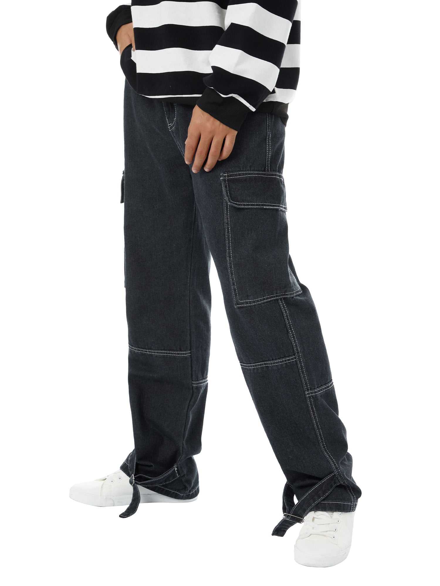 HIP HOP Black Blue Baggy Denim Jeans SkateBoarding Men Streetwear Pants Trousers 