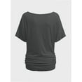 thumbnail image 2 of Womens Short Sleeve Boat Neck Side Shirring Dolman Drape Top, 2 of 6