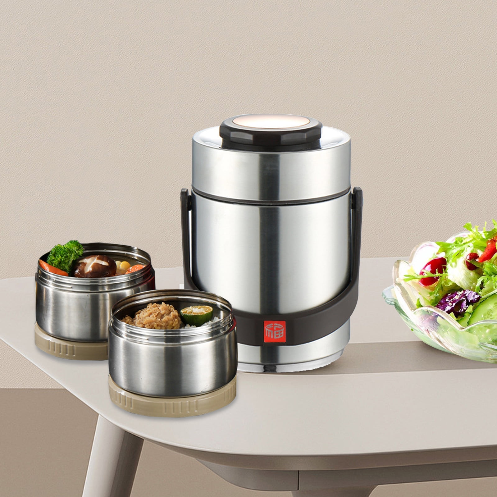 2-Tier Stackable Insulated Food Jar ,1.5L Bento Lunch Box, Stainless Steel Food Container for School Office Picnic（Silvery）