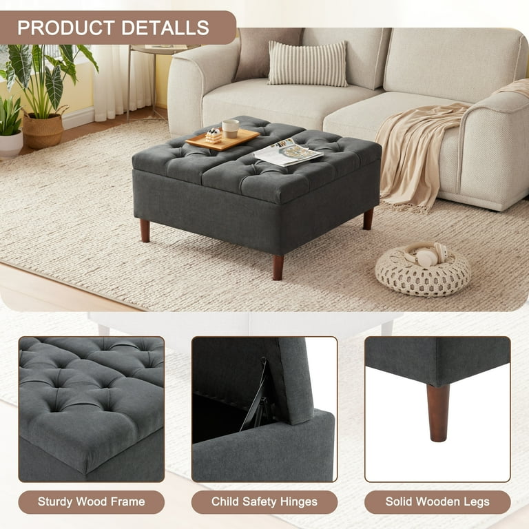 Weture Tufted Modern Ottomans, Fabric Dark Gray, 34.60 x Weture Tufted Modern Ottomans, Fabric Dark Gray, 34.60 x
