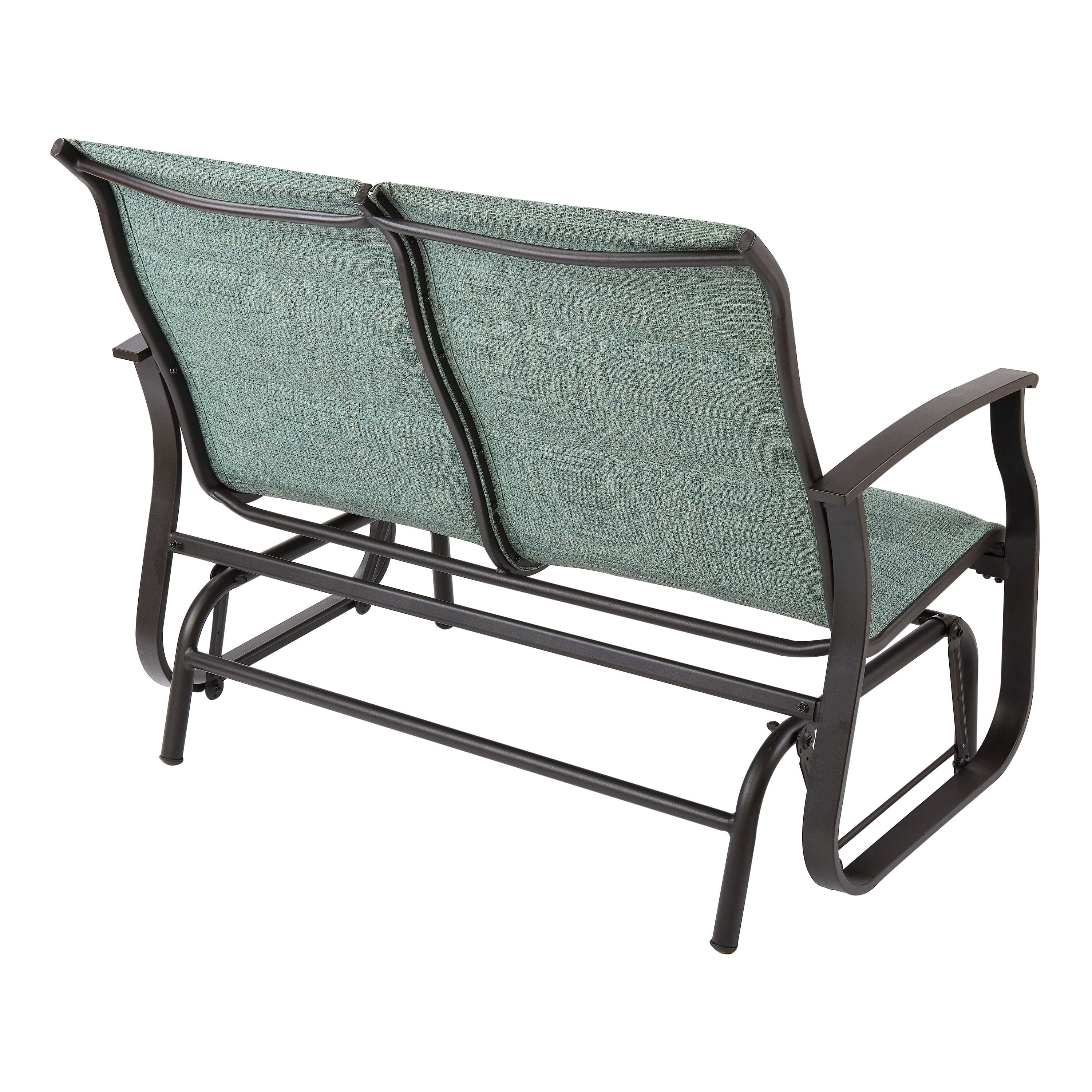 Mainstays Highland Knolls Patio Sling Mesh Glider Loveseat In Aqua Walmart Com Walmart Com