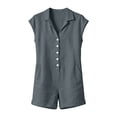 thumbnail image 4 of LNWUY Women's Solid Color Short Cuffed Sleeve Utility Rompers Elastic Waist Button Down Cotton Pocket Jumpsuit Gray XL, 4 of 7