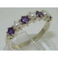 thumbnail image 2 of LBG 925 Sterling Silver Cultured Pearl & Amethyst Womans Eternity Engagement Ring - Size 6, 2 of 6