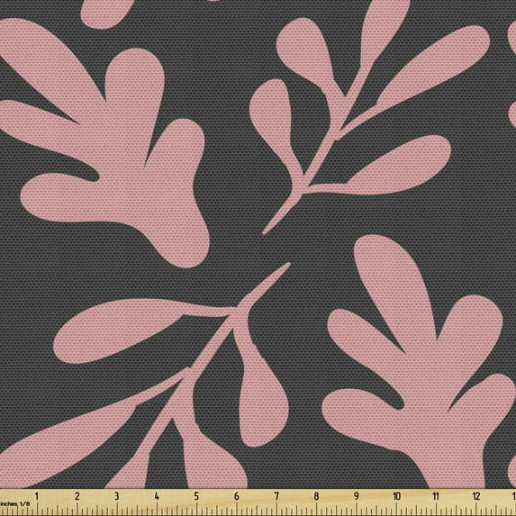Abstract Fabric by the Yard, Bold Silhouettes of Leafy Branches Botanical Graphical Organic Plants, Decorative Upholstery Fabric for Sofas and Home Accents, Dark Grey and Pale Pink by Ambesonne