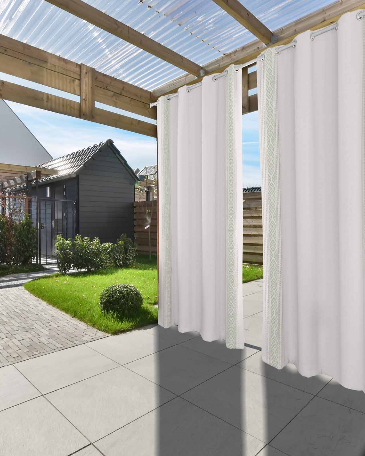 Sage Green Boho Striped Outdoor Curtains for Patio, Vintage Ethnic Tribe Geometric Privacy Drapes Grommet Waterproof Outside Curtains for Porch/Cabana/Balcony 54"x 95", 2 Panel