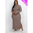 thumbnail image 4 of Plus Size Ribbed Turtleneck Maxi Dress with Side Slits, 4 of 11