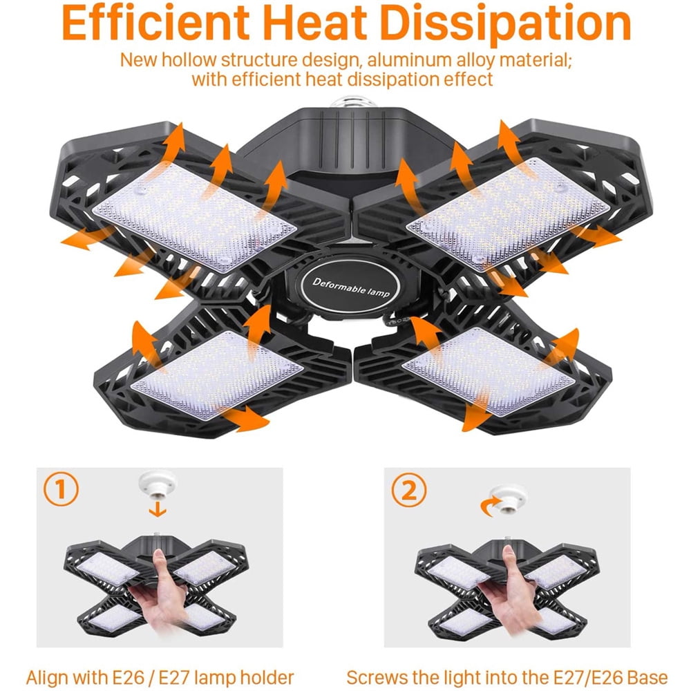 FZFLZDH 150w LED Garage Lights, Upgrade 15000LM Super Bright Deformable New Four Leaf Ceiling Illumination, 6500K Nature Light Trilights Lighting, Commercial Lights(White)