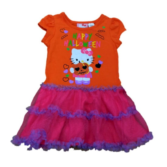 Sanrio Toddler Girls Ruffled Orange Tulle Hello Kitty Happy Halloween Dress 2T