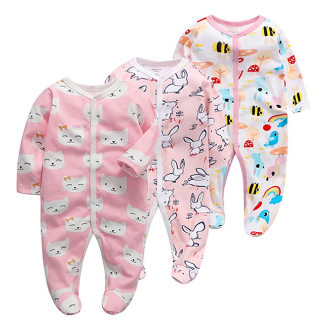 Combinaison Bébé Unisexe Coton 3 Pcs Manches Longues Combinaison Bébé à Pieds