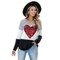 thumbnail image 4 of ABPHQTO Top de manga larga a rayas con lentejuelas de corazón negro para mujer, 4 of 5