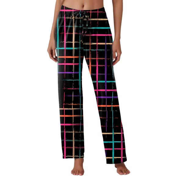 LUOGENLI Female Casual Pants Women Fashion Plaid Pajama Pants Soft Loose Plaid Trousers Casual Pants Women's Casual Pants Big and Tall Women's Casual Pants Stretch Black XXL