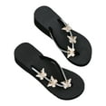 thumbnail image 2 of Patlollav Womens Woman Rhinestone Slope Heel Open Toe Bow-Knot Slippers Clip-Toe Shoes Comfy Sandals, 2 of 5