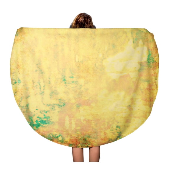 SIDONKU 60 inch Round Beach Towel Blanket Colorful Solid Yellow Abstract Age Aged Ancient Antique Artistic Travel Circle Circular Towels Mat Tapestry Beach Throw