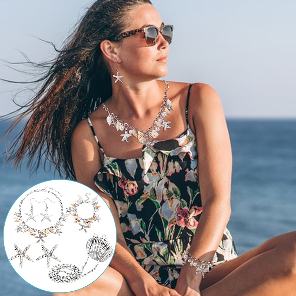 Alloy Crossbody Bags & Hair Clips & Bib Necklaces & Earrings & Charm Bracelets Sets Platinum 36mm