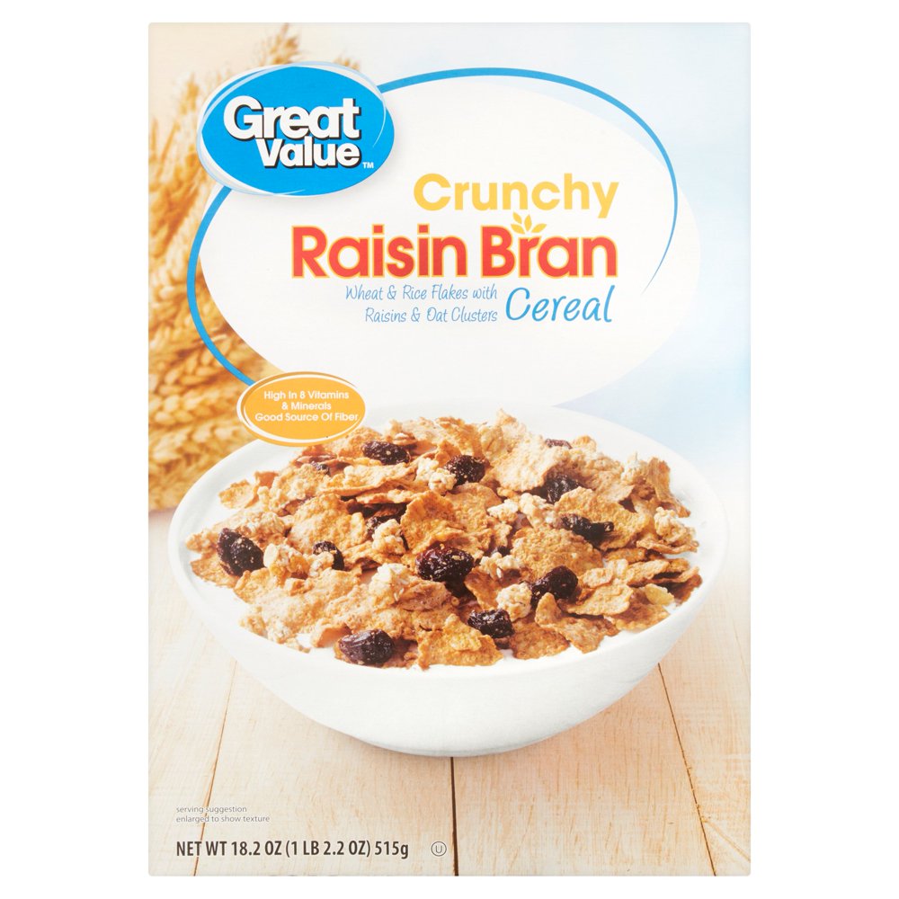 Great Value Crunchy Raisin Bran Cereal, 18.2 oz