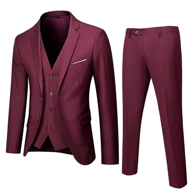 Hiiyo Costume de Mariage pour Grand Garçon Gilet à Col Rabattu Pantalon 3 Pcs Tenues de Fête