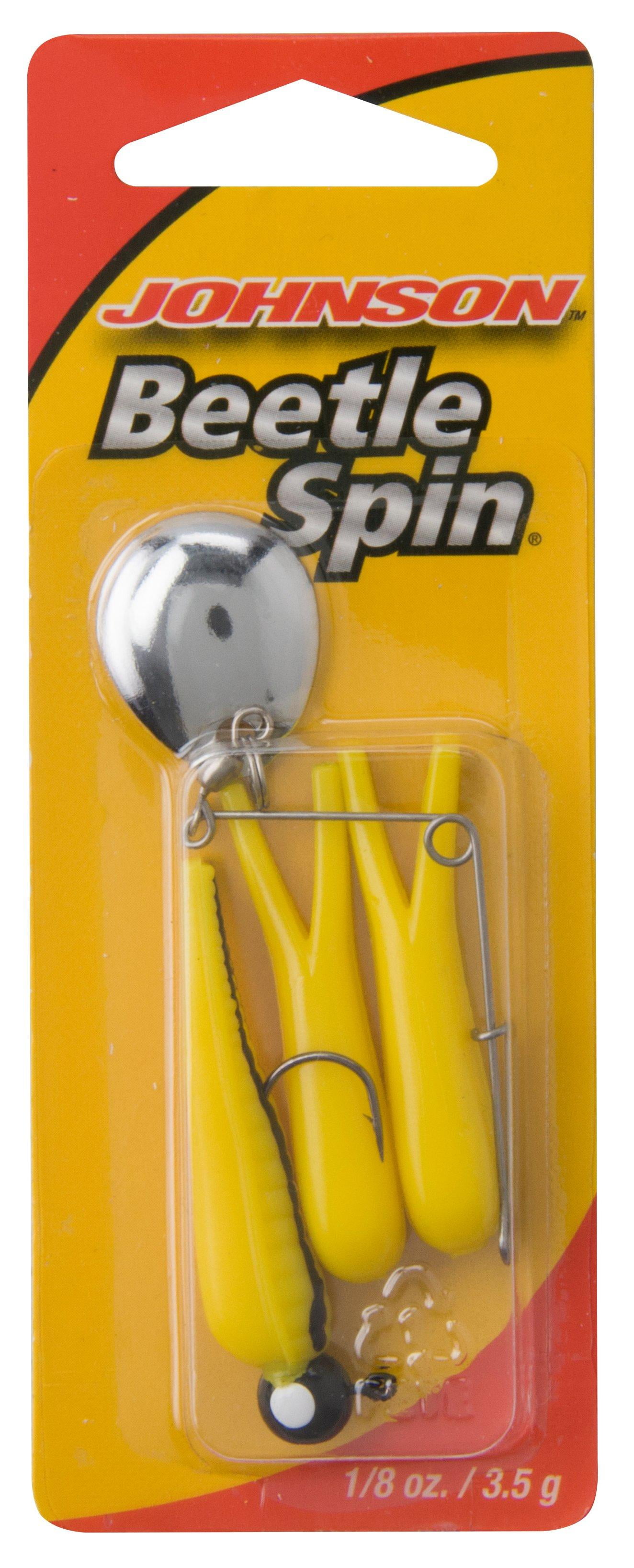 (4 pack) Johnson Original Beetle Spin Fishing Lure, Yellow/Black Stripe, 1.5 in