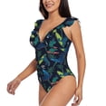 thumbnail image 3 of Yiaed Dinosaur Print Women's Ruffled One Piece Swimsuit V Neck Swimwear Slimming Monokini for Woman-Small, 3 of 8
