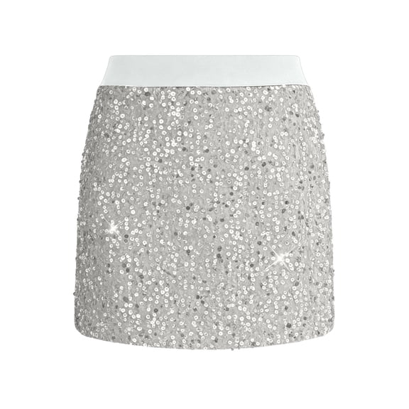 Levmjia Women's Sequin Skirt Mini Solid Color Holiday Party Bodycon Skirt With Elastic Waist For Club Holiday Festive Vacation Outfit