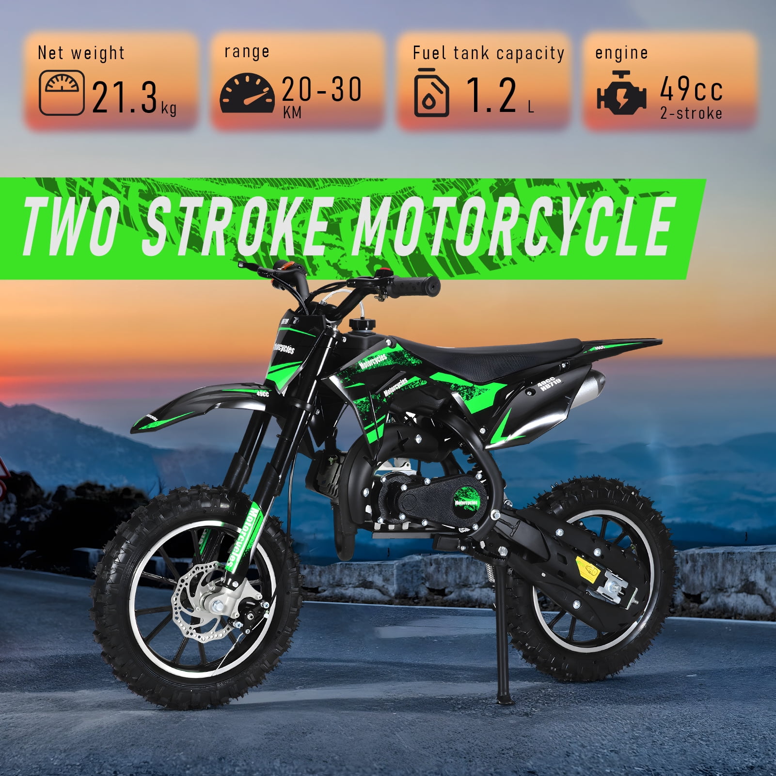 Yedigre Mini Kid Dirt Bike, 49CC 2-Stroke Gas Powered Motorcycle, Up to 25 Mph, Max Load 330 LBS, for Children Aged 3 to 12